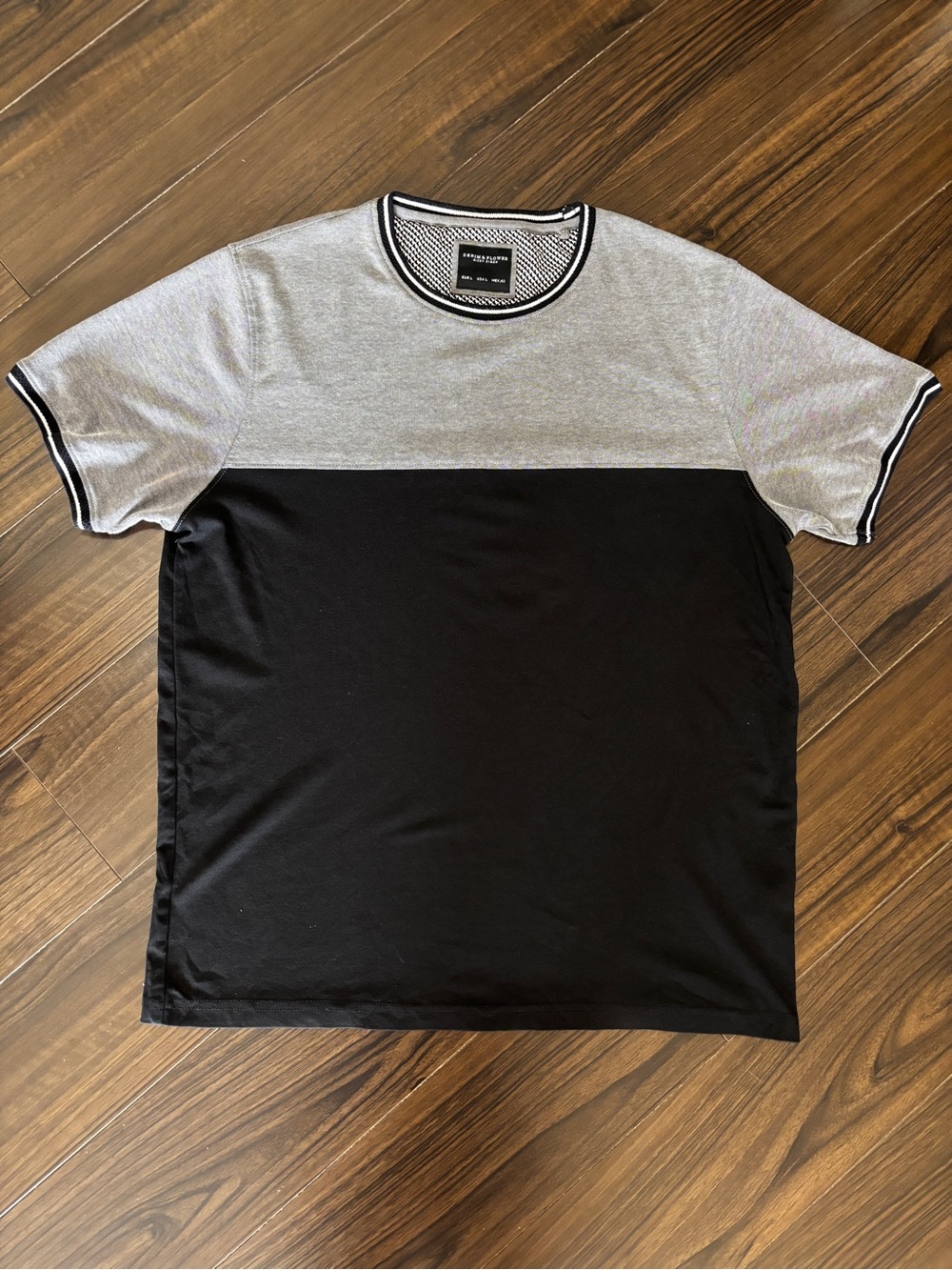 Denim & Flower Two-Tone Crewneck Shirt in Grey and Black
